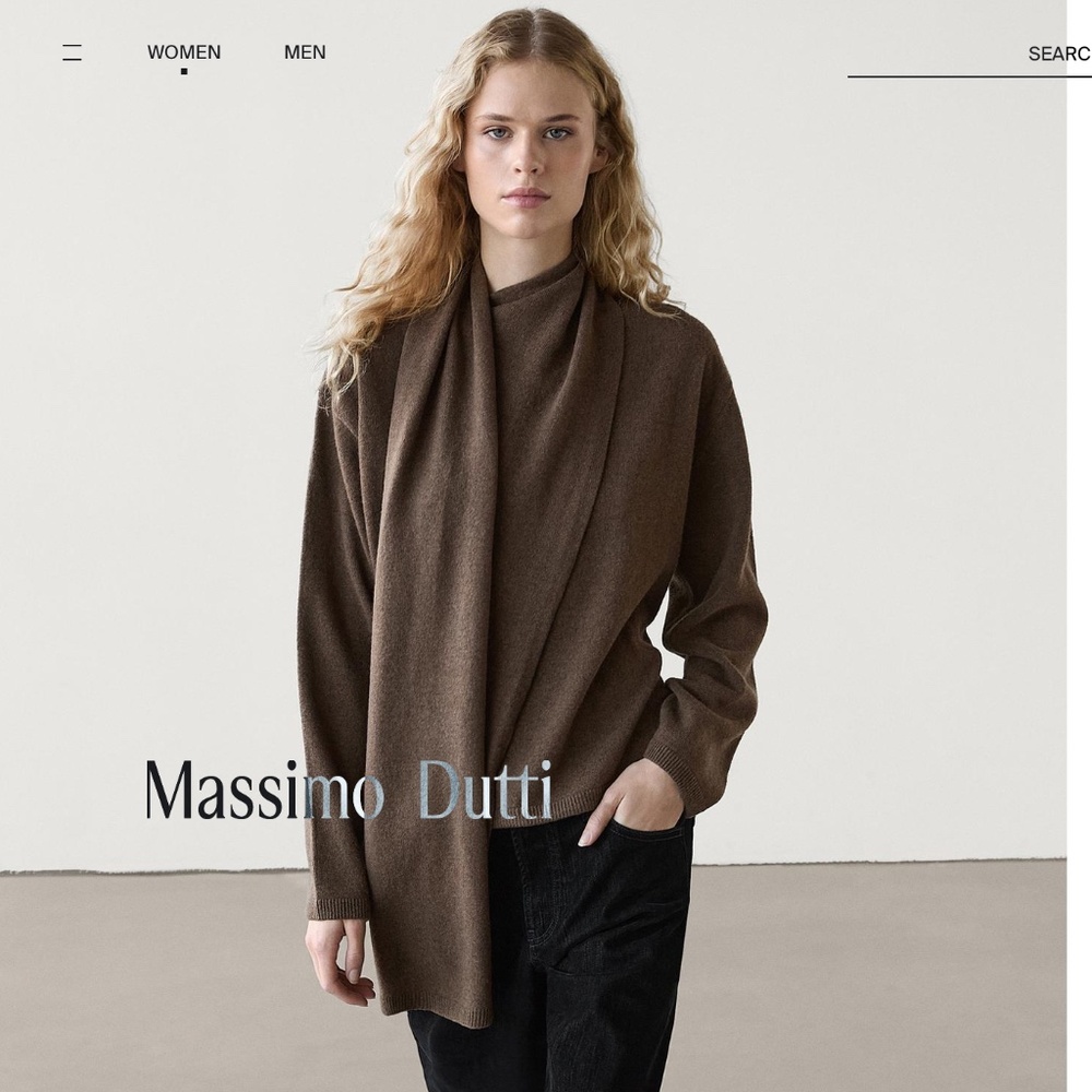 NWT Massimo Dutti 100% Wool Brown Sweater with Scarf S